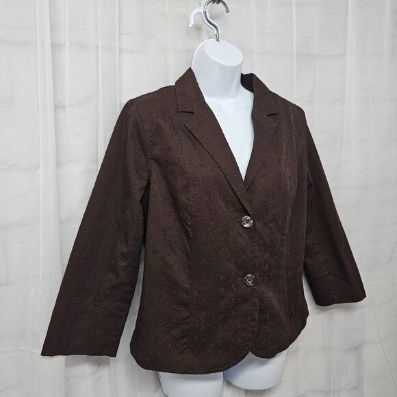 Studio Works Brown Embroidered Eyelet Blazer Boho 8 - Picture 5 of 12